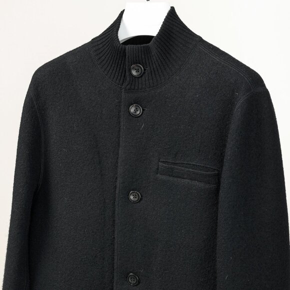 Armani Collezioni Black Boiled-Wool Buttoned Mock-Neck Jacket - Picture 3 of 9